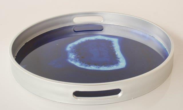 Round Blue & Silver Swirl Tray